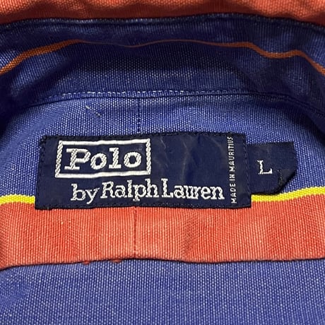 【USED】90's Polo by Ralph Lauren MULTI BORDER HALF BUTTON SHIRT