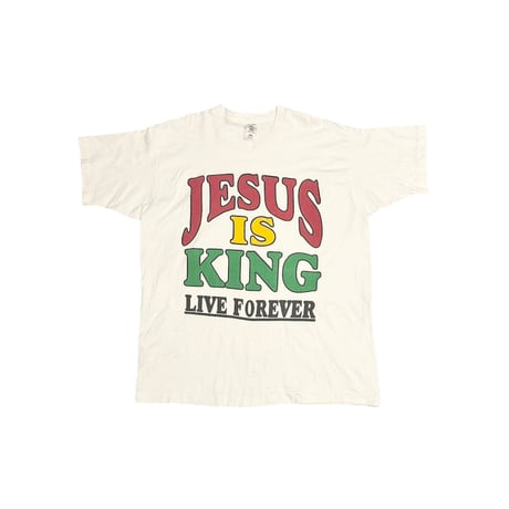 【USED】90's JESUS IS KING LIVE FOREVER RASTER COLOR T-SHIRT