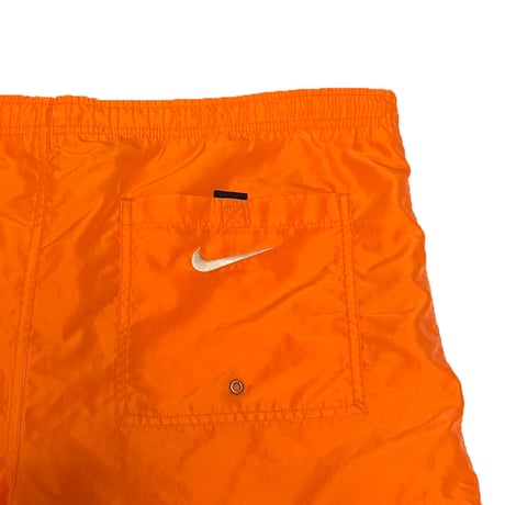 【USED】90's NIKE Side Tape Swim Shorts Hi-Vis Orange