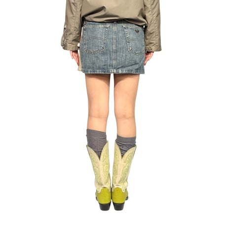 【USED】00's Armani Jeans Zip Leather Panel Denim Mini Skirt