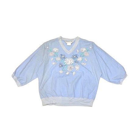 【USED】90'S Blain BLUE FLORAL V-NECK TOP