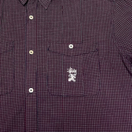 【USED】90's STUSSY CHECK CUBA SHIRT
