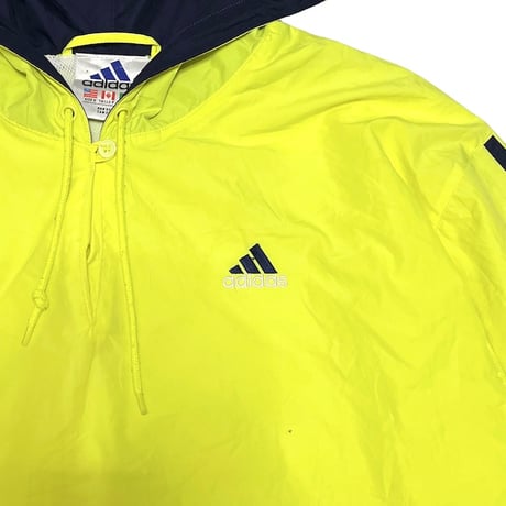 【USED】90'S adidas  NEON YELLOW PULLOVER HOODED JACKET