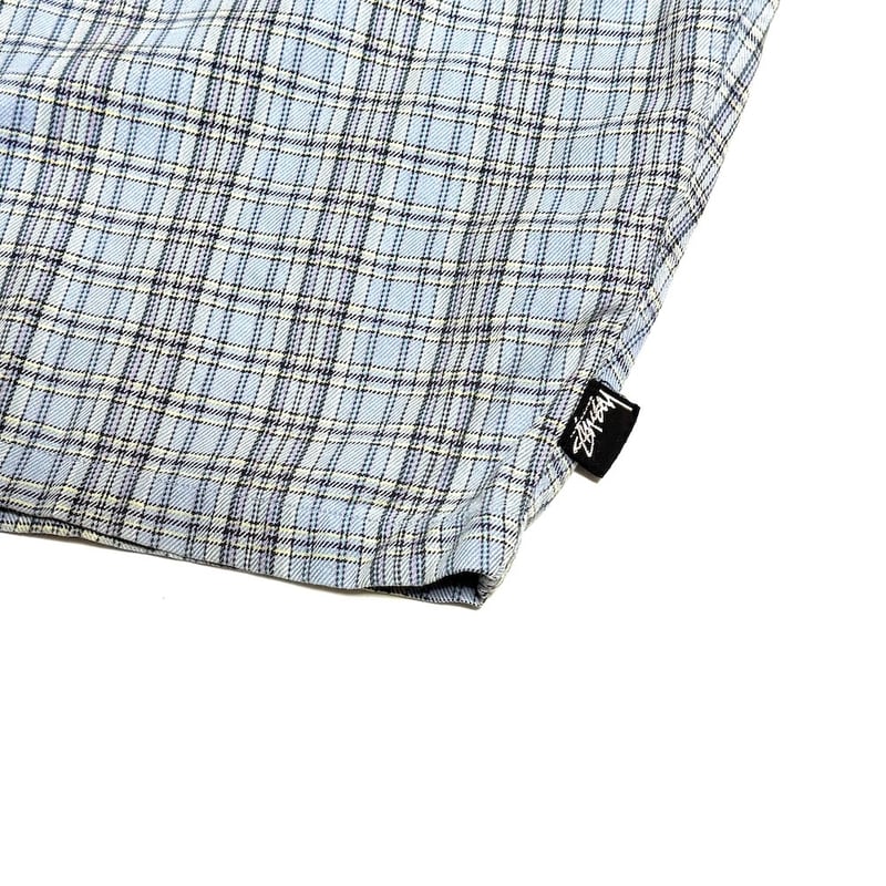 USED】80's OLD STUSSY CHECK SHORTS SKY BLUE | K