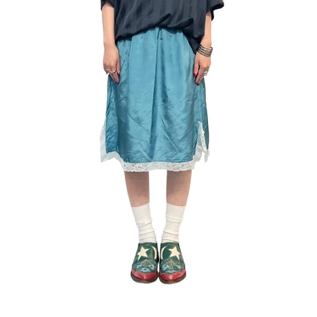 【USED】70's LINGERIE SKIRT BLUE GREEN