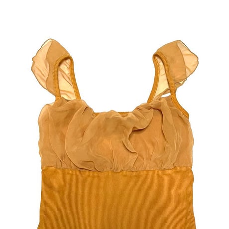 【USED】00'S CHIFFON × RIB CAMISOLE OCHER