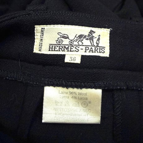 【USED】90's HERMÈS Paris Wool Stretch Tapered Pants Black