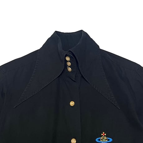【USED】90's Vivienne Wsetwood POINTED COLLAR BLOUSE BLACK