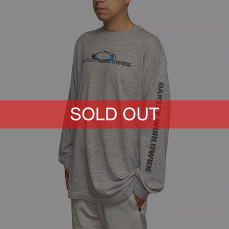 【USED】00's OAKLEY "WORLDWIDE" Ellipse Globe Graphic L/S T-Shirt