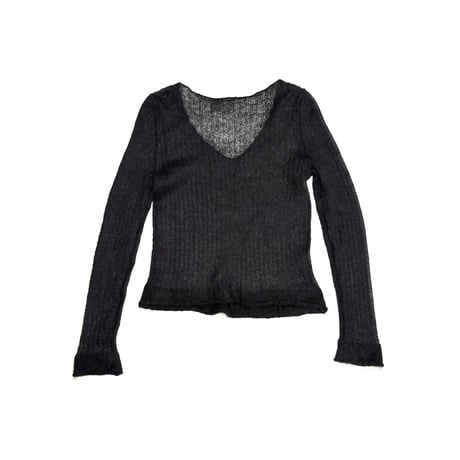 【USED】00's Armani Exchange Mohair Sheer Black V-Neck Knit