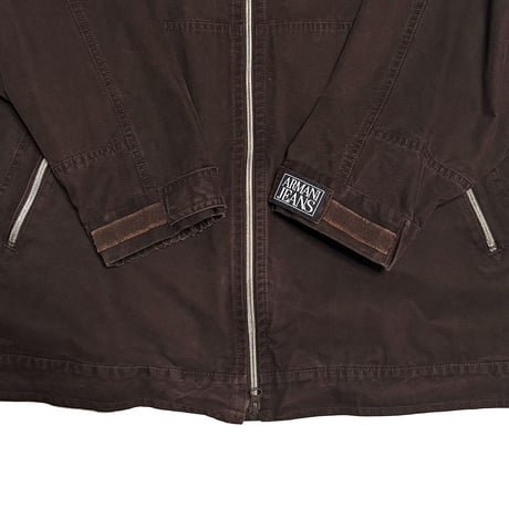 【USED】90's ARMANI JEANS Oversized Cotton Hooded Jacket Dark Brown