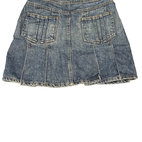 【USED】00's BLUERIDGE JEANS Denim Wrap Mini Skirt 3-Button Front & Box Pleated Design