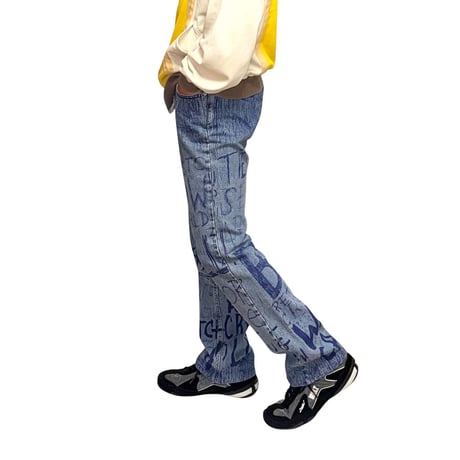 【USED】90's W.&L.T. "KISS THE FUTURE" Graffiti Print Denim Pants