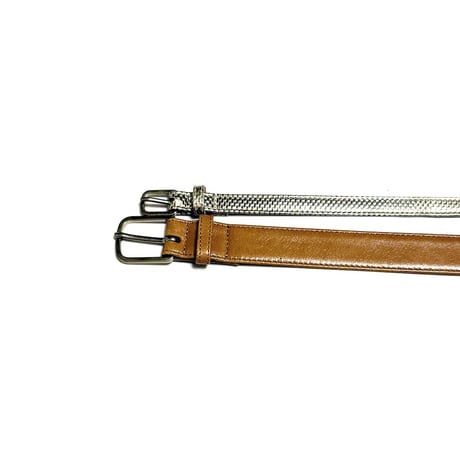 【USED】00's DRIES VAN NOTEN Leather & Metallic Layered Double Belt