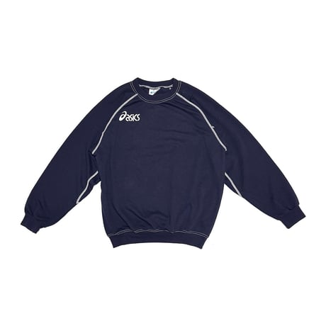 【USED】90's-00's asics Contrast Stitch Euro Team Sweatshirt Navy