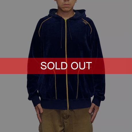【USED】80's dunhill Velour Zip-Up Hoodie Navy with Yellow Piping