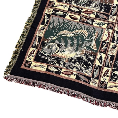 【USED】90's Goodwin Weavers FISHING BITE COTTON WOVEN BLANKET