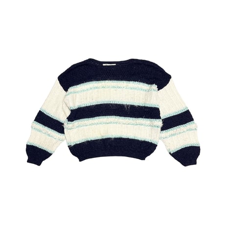 【USED】80's Fétiche France Textured Stripe Knit Pullover Navy × White
