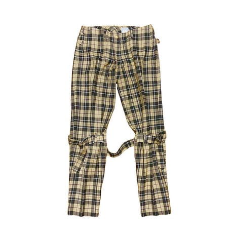 【USED】90'S  VIVIENNE WESTWOOD GOLD LABEL TARTAN CHECK BONDAGE TROUSERS BEIGE