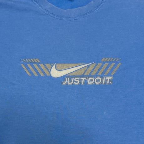 【USED】00's NIKE "JUST DO IT" Flocked Print T-shirt Sky Blue