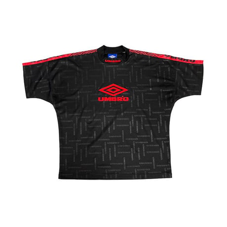 【USED】90'S OLD UMBRO MOCK NECK FOOTBALL T-SHIRT BLACK × RED