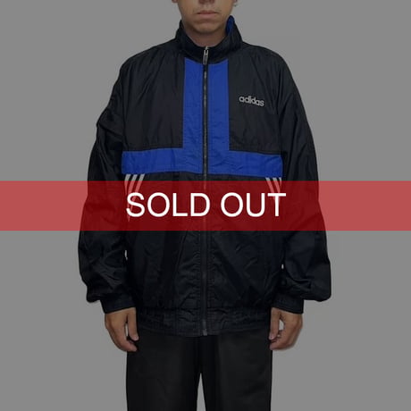 【USED】90'S adidas NYLON TRACK JACKET BLACK × BLUE LINE