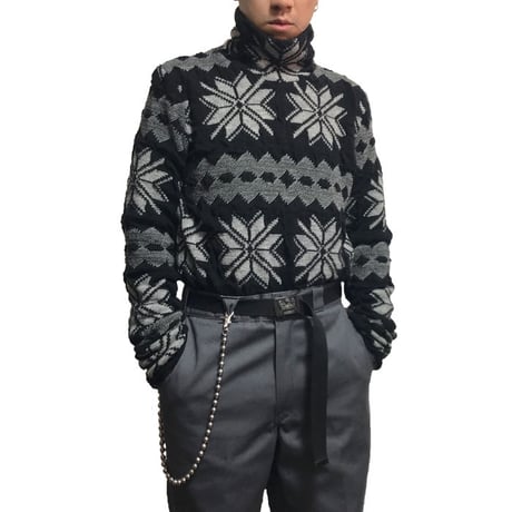 【USED】RAF SIMONS 2003-2004 AW "CLOSER" OVERSIZED SNOW PATTERN HI-NECK KNIT