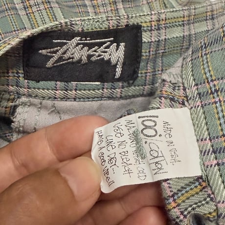 【USED】80's OLD STUSSY CHECK SHORTS GREEN