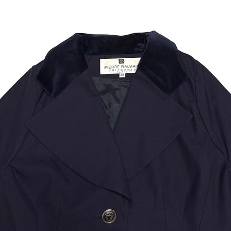 【USED】80's-90's PIERRE BALMAIN UNIFORMES Velvet-Collar Navy Wool Blend Jacket