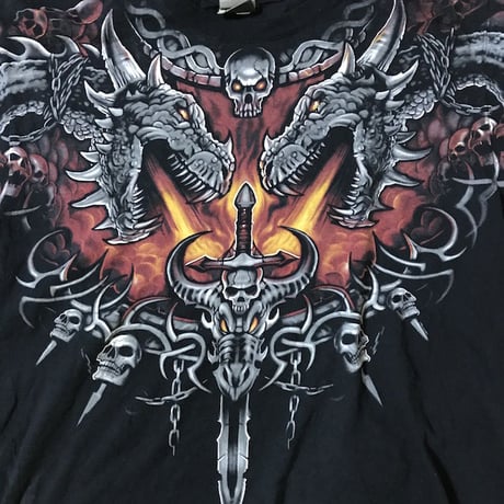 【USED】90'S LIQUID BLUE T-SHIRT SKULL×DRAGON