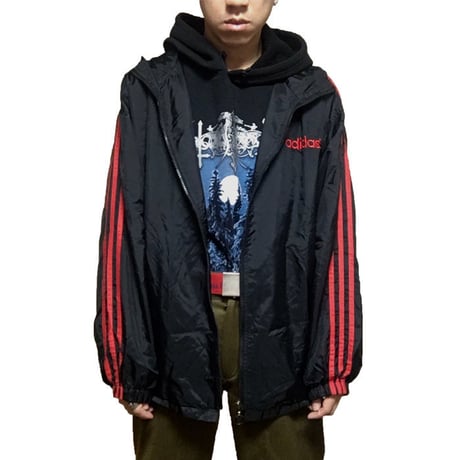 【USED】90'S ADIDAS NYLON JACKET BLACK × RED