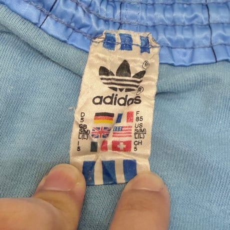 【USED】80's adidas RUNNING SHORTS PINSTRIPE SKY BLUE MADE IN WEST GERMANY