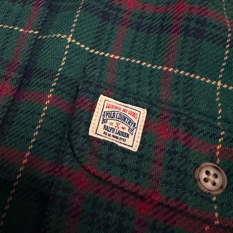 【USED】80's Polo by Ralph Lauren "POLO COUNTRY" Plaid Flannel Shirt Green