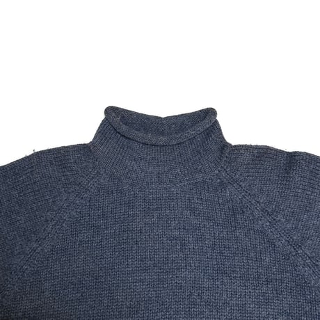 【USED】00's J.CREW Roll-Neck Wool Sweater - Slate Blue × Charcoal × Navy Block Stripes