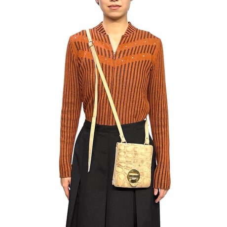 【USED】Vintage Faux Croco Mini Shoulder Bag with Gold Hardware