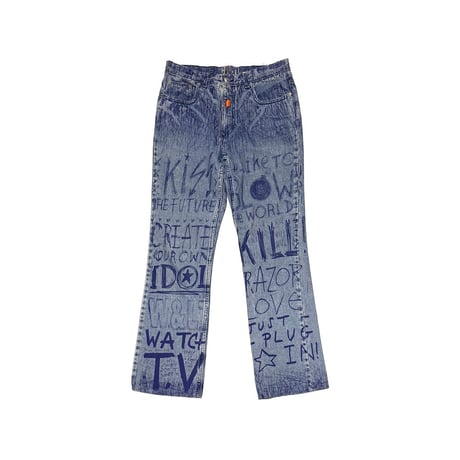 【USED】90's W.&L.T. "KISS THE FUTURE" Graffiti Print Denim Pants