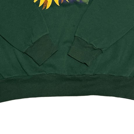 【USED】90's McBea Sunflower Print Crewneck Sweatshirt Forest Green