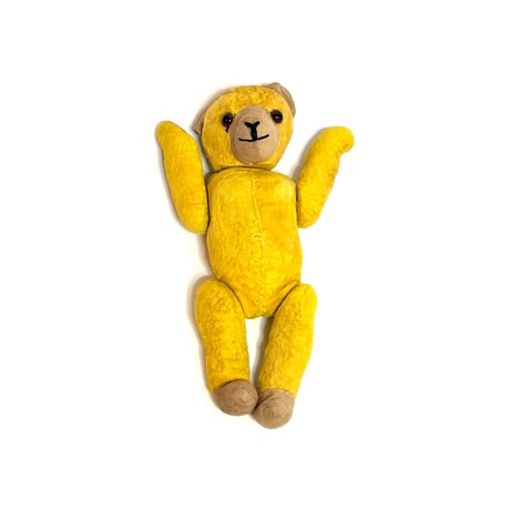 【USED】50's-60's Glass-Eye Jointed Bear Yellow Velvet × Suede