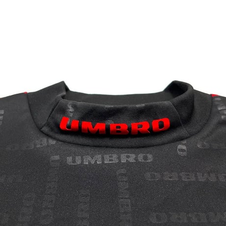 【USED】90'S OLD UMBRO MOCK NECK FOOTBALL T-SHIRT BLACK × RED