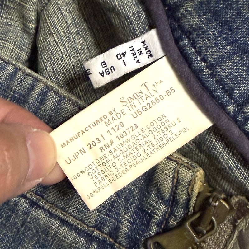 USED】00's Armani Jeans Zip Leather Panel Denim