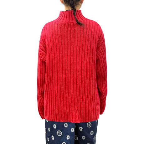 【USED】90's OLD GAP HI-NECK RIB KNIT SWEATER RED