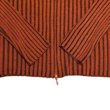 【USED】90's Sheer Stripe Zip-Up Knit Top with Stud Details