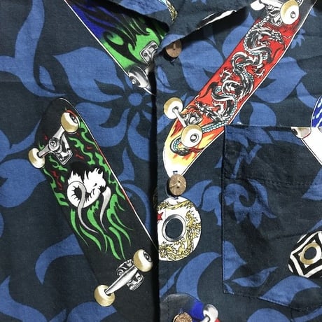 【USED】90'S SKATEBOARD PATTERN ALOHA SHIRT