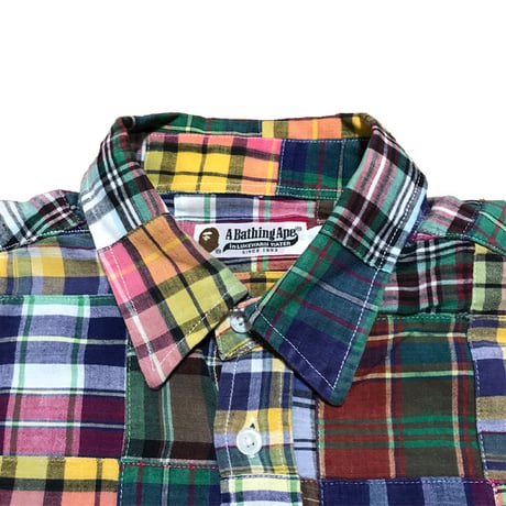 【USED】00'S  A BATHING APE PATCH WORK SHIRT