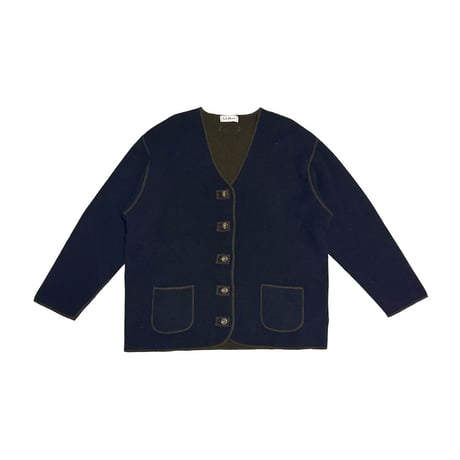 【USED】90's L.L.Bean Wool Cardigan Navy × Olive Trim Design