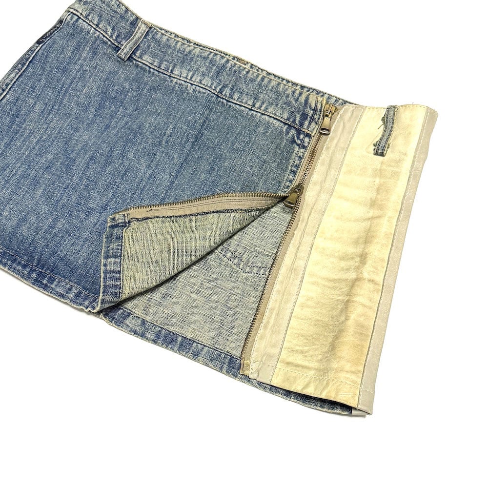 USED】00's Armani Jeans Zip Leather Panel Denim