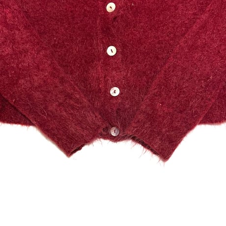 【USED】90's Burgundy Superkid Mohair Knit Cardigan with Shell Buttons