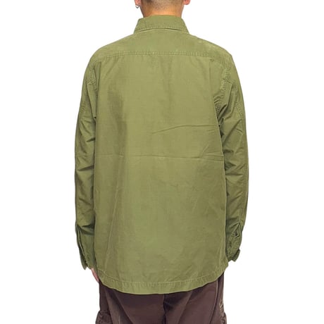 【USED】00's OAKLEY RED TAG COTTON HERRINGBONE SHIRT OLIVE