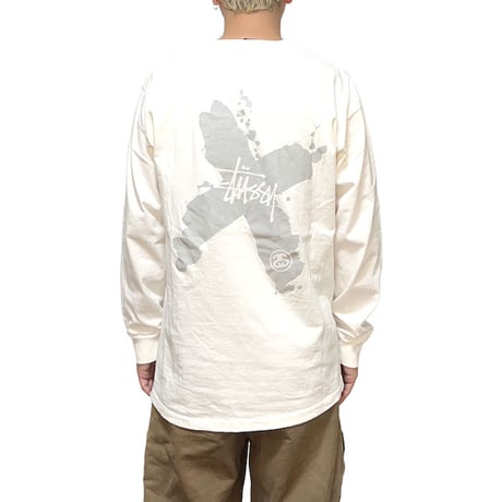 【USED】90'S STUSSY SPLASH "X" L/S T-SHIRT WHITE