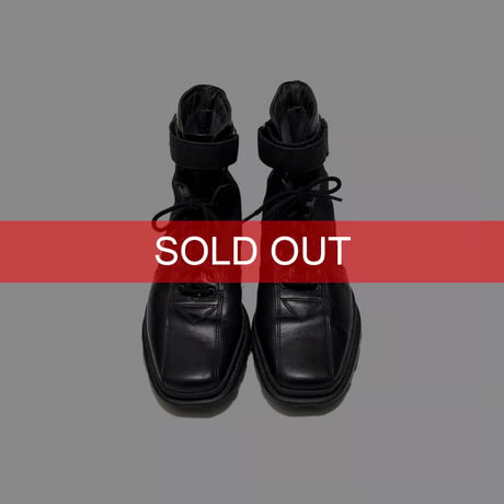 【USED】00's miu miu Leather & Canvas Square Toe Hybrid Utility Boots Black